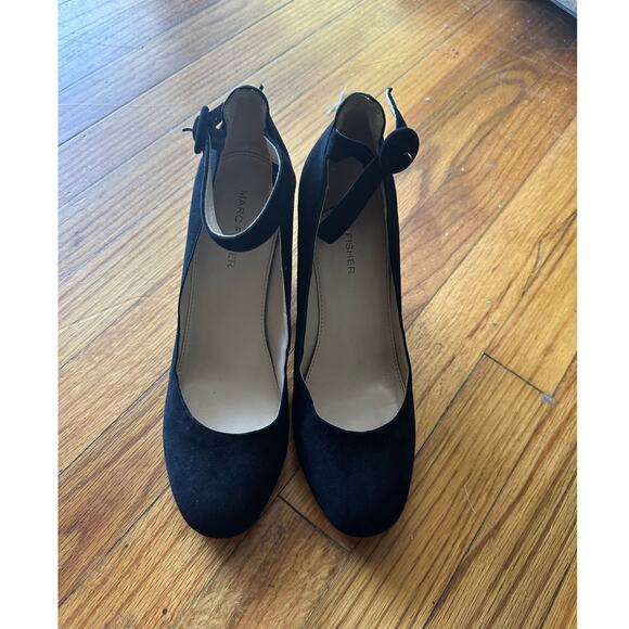 Marc Fisher Black Suede Leather Heels – 3.5" Ankle Strap - Picture 1 of 10